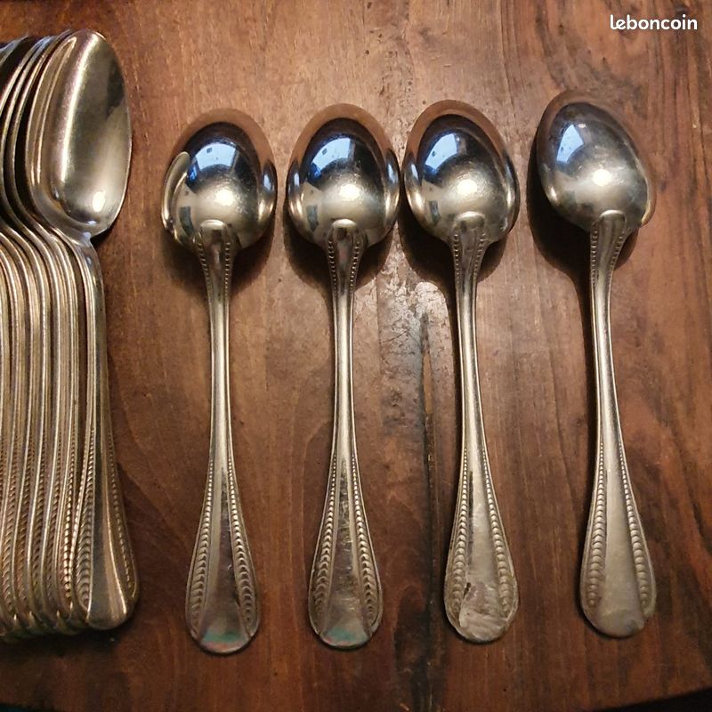 12 cuillères café métal argenté orfèvre Boulenger modèle Chardons art nouveau Gorgeous 1900 French silver-plated coffee spoons 14,3cm - France