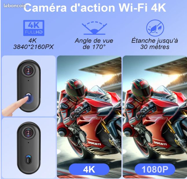 Nisanmoon Caméra d'action WiFi 4K, Mini Caméra d'action Sportive 170°, Caméra pour Casque de Moto, Caméra Vidéo Portable Étanche 32 Go avec Aimant pour Le Cyclisme et la Pêche