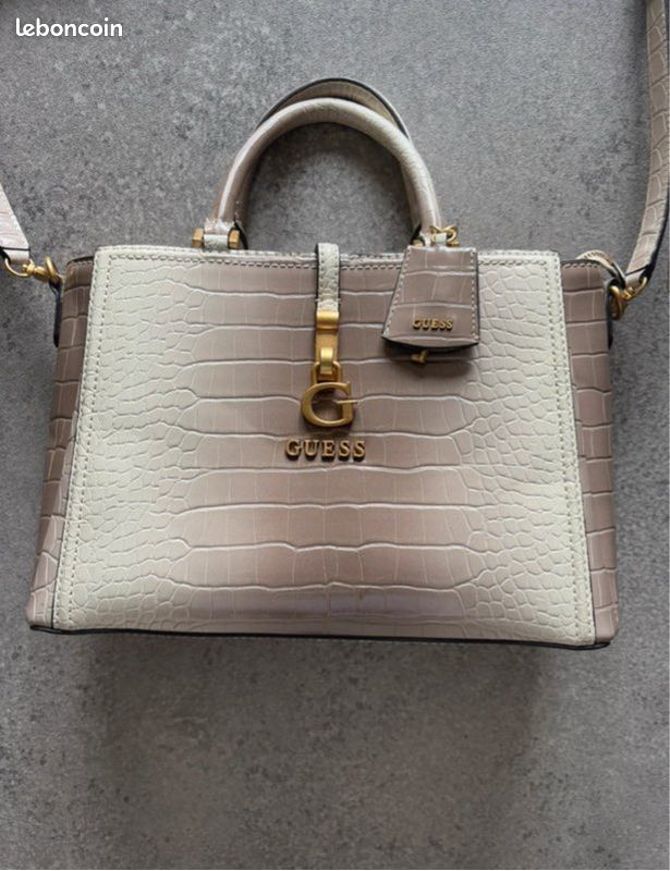 Sac Guess effet croco crème/taupe QR code d'authenticité Luxe