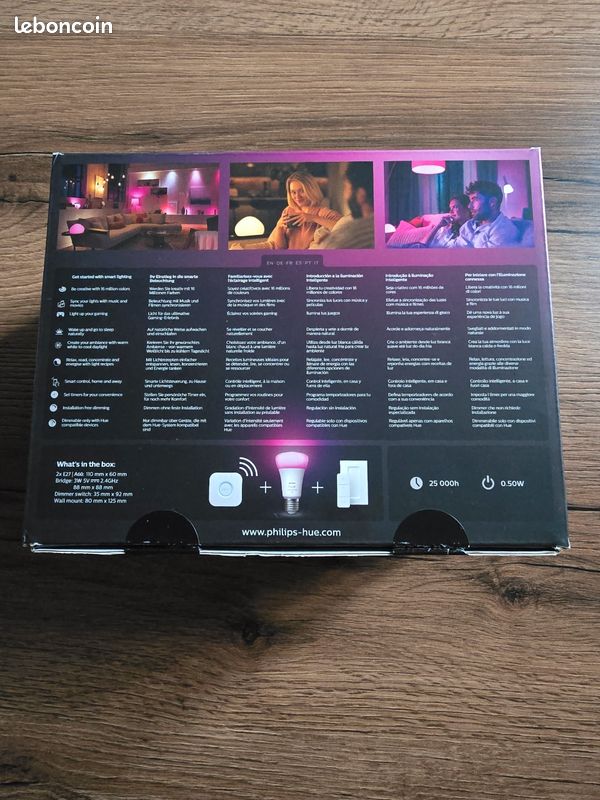 [NEUF] Pack Philips Hue White & Color E27 – Bridge +2 Ampoules Color 1100 + Télécommande – connectée (image 2)
