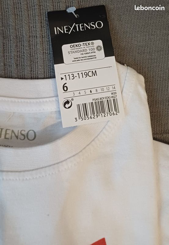 Tee shirt blanc in extenso manches longues 6 ans 113 119 cm neuf (image 4)