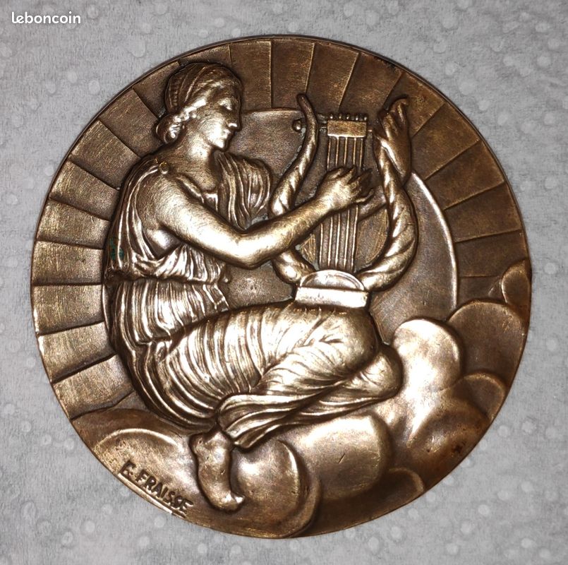 MÉDAILLE FEMME NUE ART NOUVEAU CH Pillet LEOPOLD BELLAN 80 mm 202gr