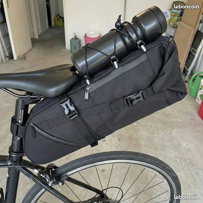 Sacoche De Selle Vélo Lyirfan – Grande Capacité, Toile 12A + Cuir, 41x33x16 Cm, Noir – Pour Longs Trajets Et Courses