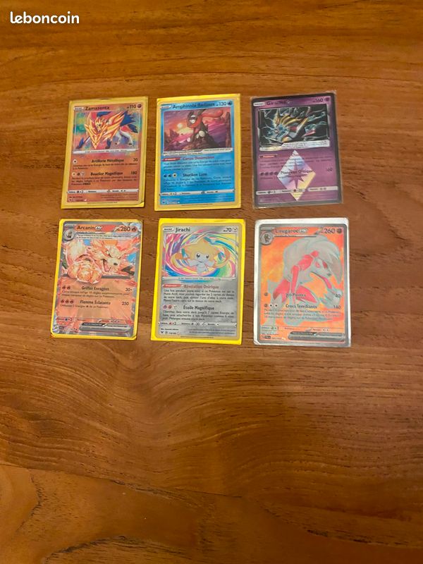 Lot de 6 cartes Pokemon en très bon état dont jirachi master, zamazenta master , gratina prisme étoile, amphinobi radieux, lougaroc ex, arcanin ex teracristal (image 1)