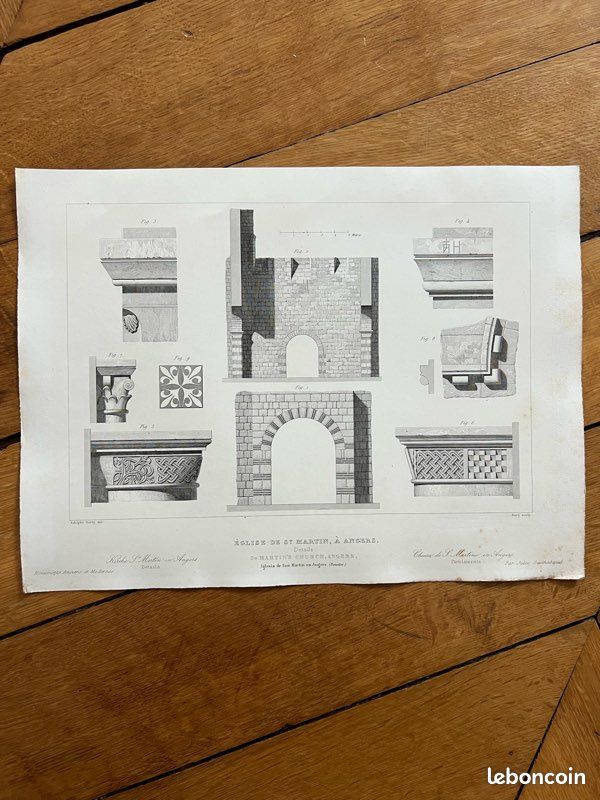 Détails de l’église de Saint Martin d’Angers - Gravure planche ancienne (image 1)