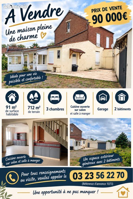 Maison 6 pièces 91 m² · à Tergnier · 91 m² · 90 000 €