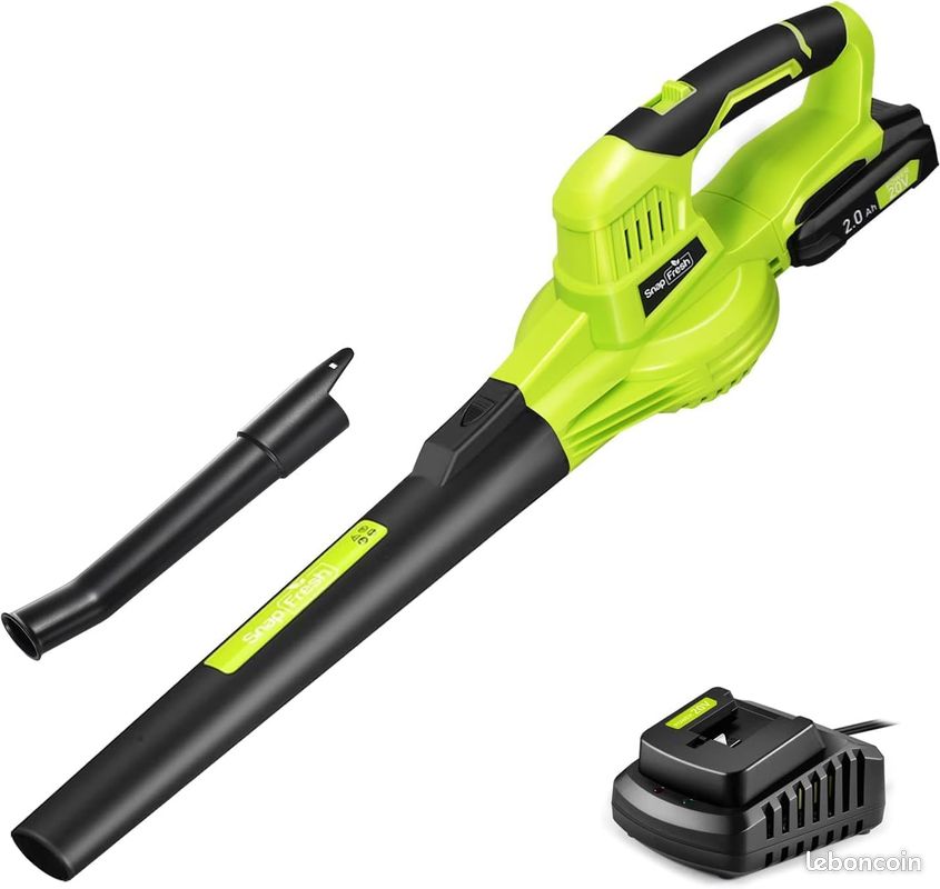 SnapFresh Souffleur Batterie 20V Léger 1,2 kg - Souffleurs de Feuilles sans Fil 210 km/h 240m³/h, 2 Vitesses, avec Batterie et Chargeur - pour Terrasses, Garages, Entrées et Jardins Domestiques (Vert) (image 1)