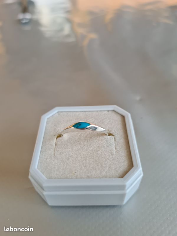 Bague En Argent Massif 925 Avec Turquoise - Petite Taille, Pierre Naturelle - Neuf Sans Emballage