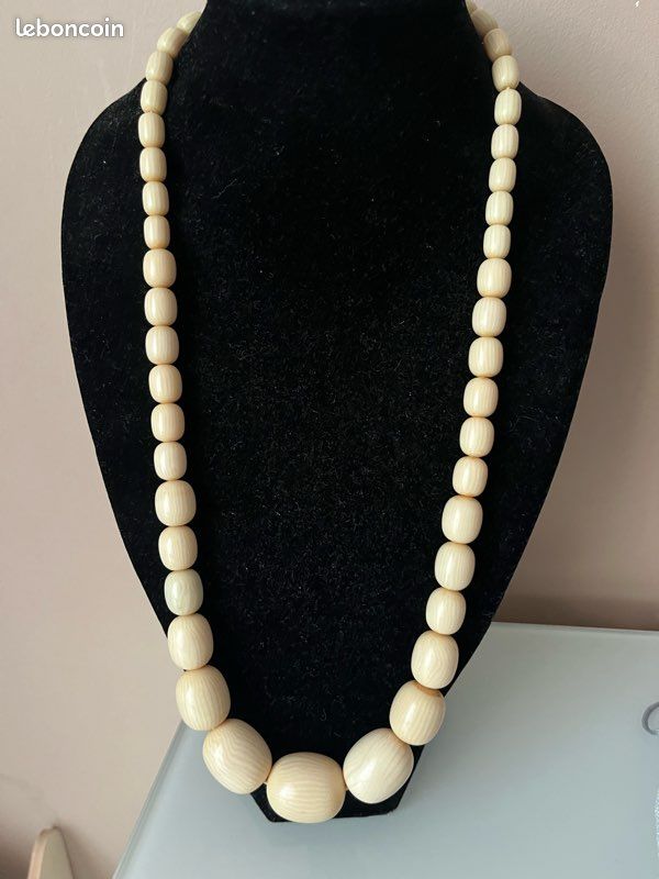 Collier Ancien Vintage Perles En Bois - Longueur 63 Cm, Occasion Bon état