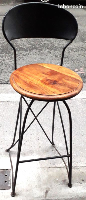 Chaises hautes, pivotantes, en fer forgé et bois (image 3)