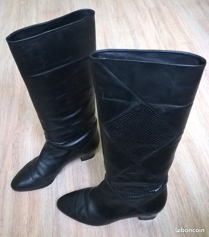 Bottes noires vintage cuir et serpent p.39 made in Italy (image 4)