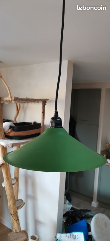 Suspension industrielle style années 50 – aluminium vert – Ø31 cm (image 3)