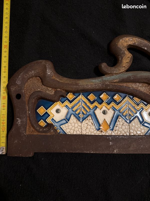 Ancien écran de cheminée Art Nouveau - Fonte et Carreaux Céramique (image 3)