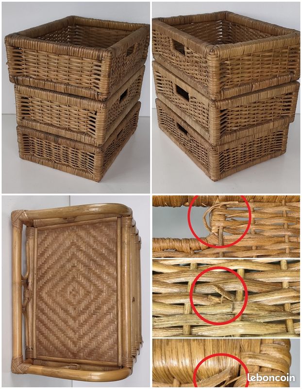 Chevet vintage Rotin /Osier/ Bambou - 3 Tiroirs - Boho 70's (image 3)