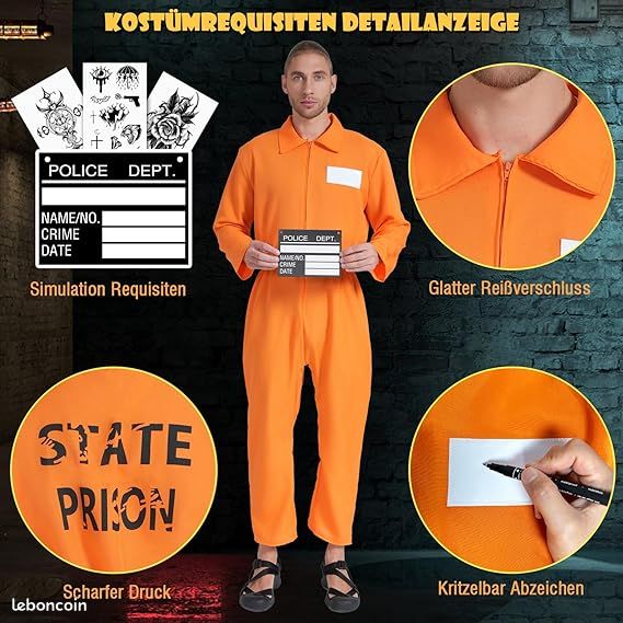 Costume Prisonnier Orange Déguisement Adulte - Taille M - Neuf Avec étiquettes
