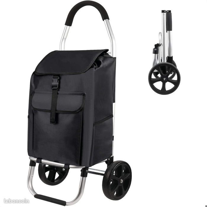 Chariot de courses - STREX - Pliable - Noir - Dimensions 33x28x103 cm - Sac 24x32x57 cm (image 1)