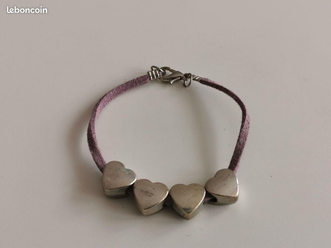 Bracelet cœurs cordon violet (image 1)