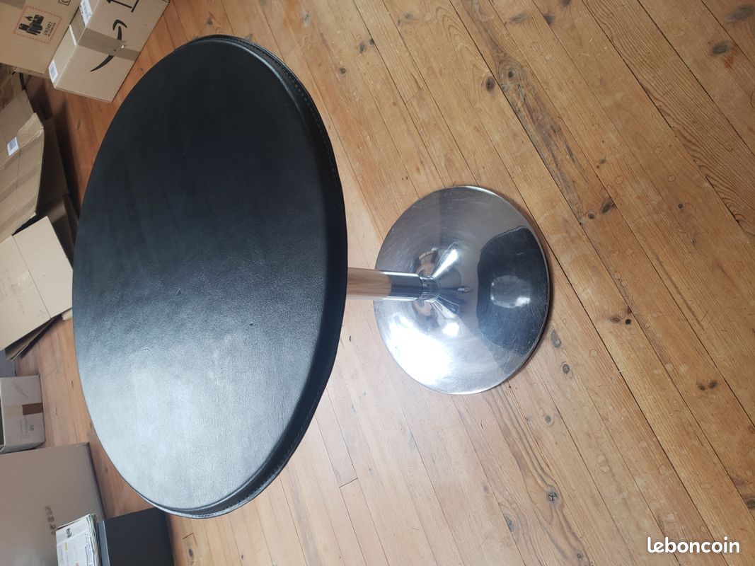 Table bar vintage ronde simili cuir noir réglable mange debout (image 2)