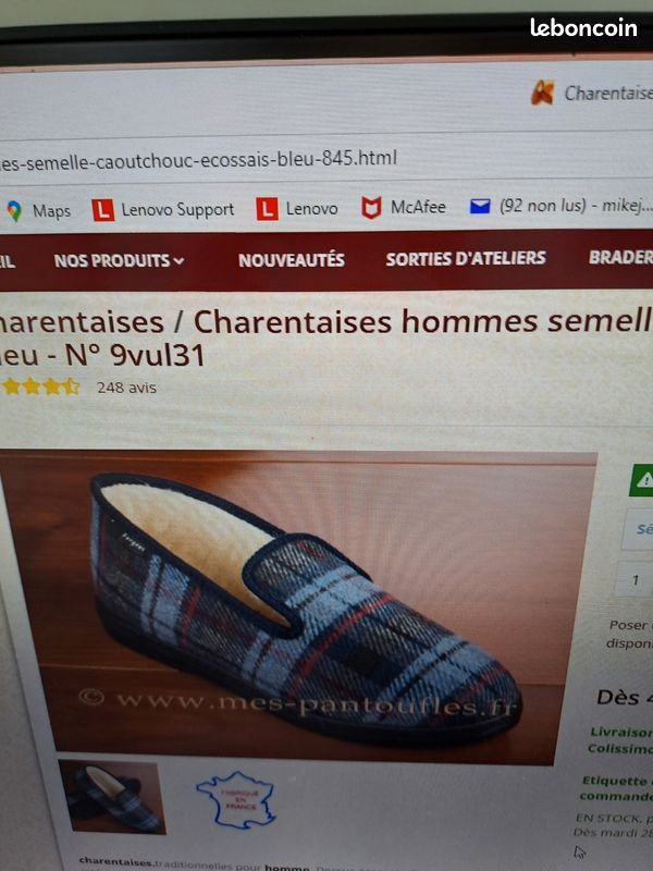 Charentaises homme écossais bleu T45 Chaussures