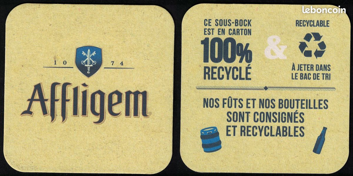 SB Sous Bock Beermat Beer Coaster Affligem Fûts et Bouteilles Recyclables (image 1)
