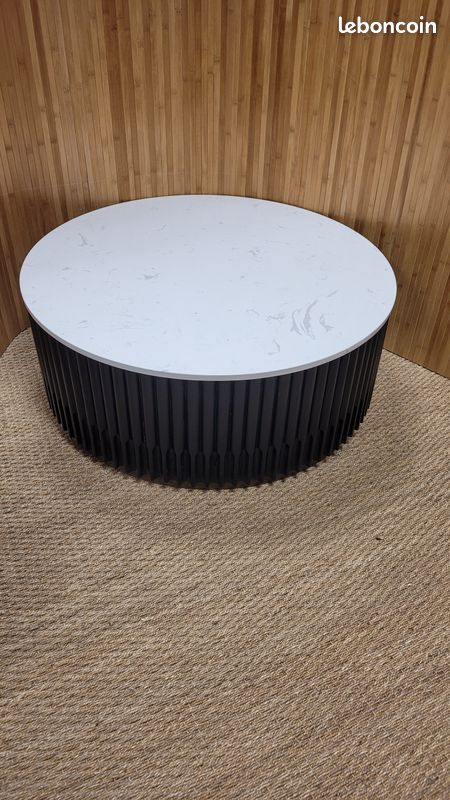 Table basse bois noir et pierre (image 1)