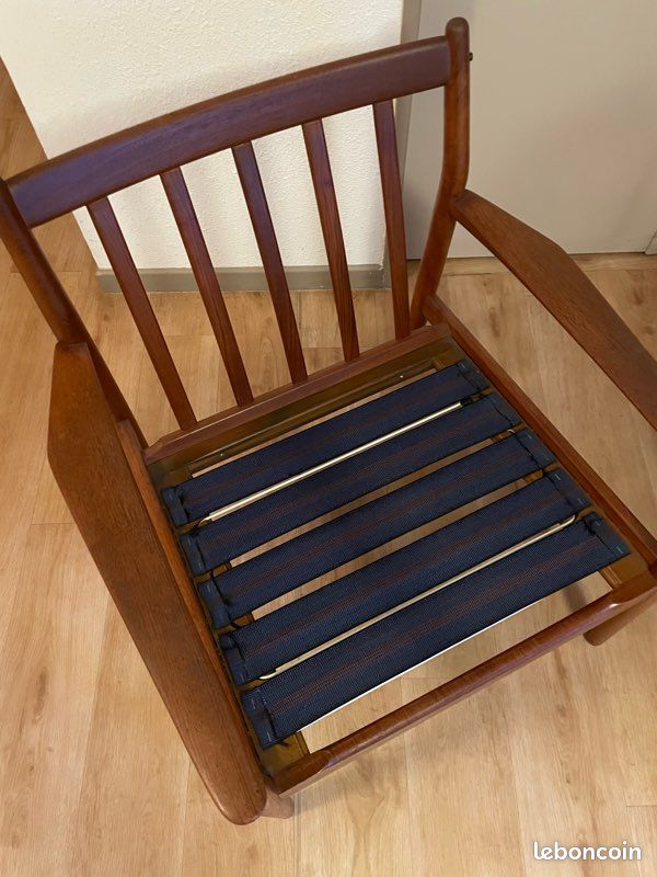 Paire fauteuil vintage assise bleue (image 3)