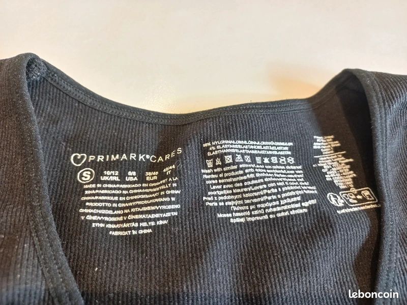 T-shirt Crop Top Noir Primark Taille 6 - Manches Courtes En Coton, Occasion Très Bon état