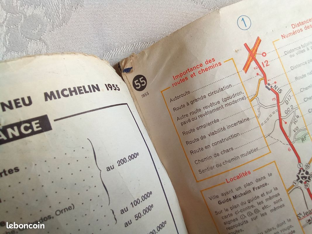 Ancienne carte routière collection mécanique automobile station service pneu Bibendum Michelin édition 1952 Caen Paris numéro 55 (image 3)