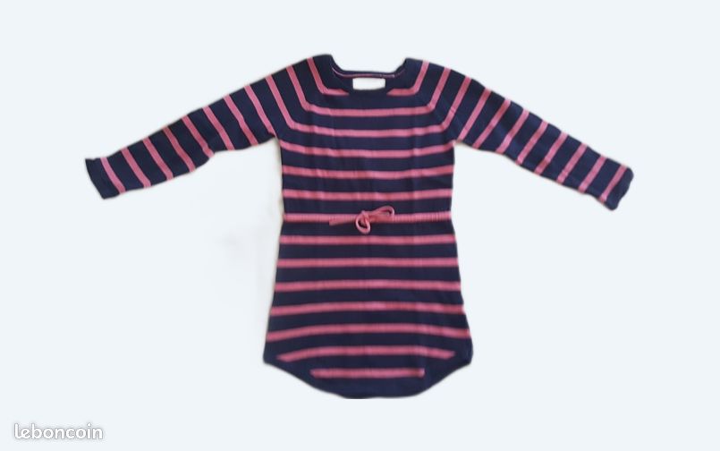 Robe/tunique marine rayée rose 4-5 ans (image 2)