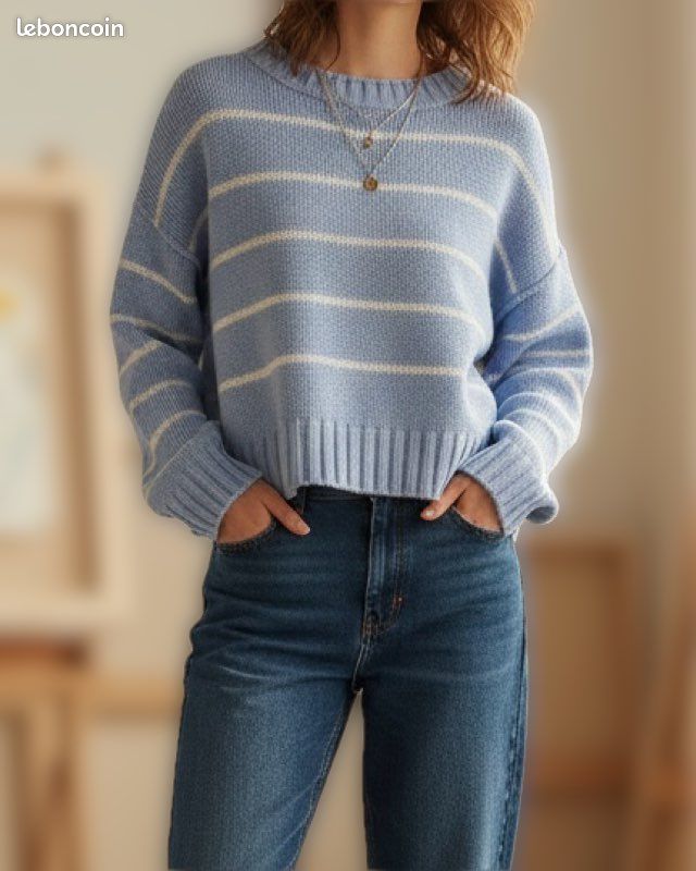 Only - Pull Femme A Rayures Cordelia Rose Bleu Marine Beige