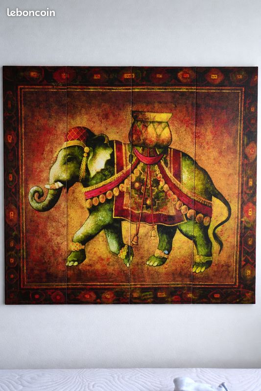 Paravent à Feu Design éléphant Africain En Teck Et Cuivre – Vintage Signé Milieu De Siècle