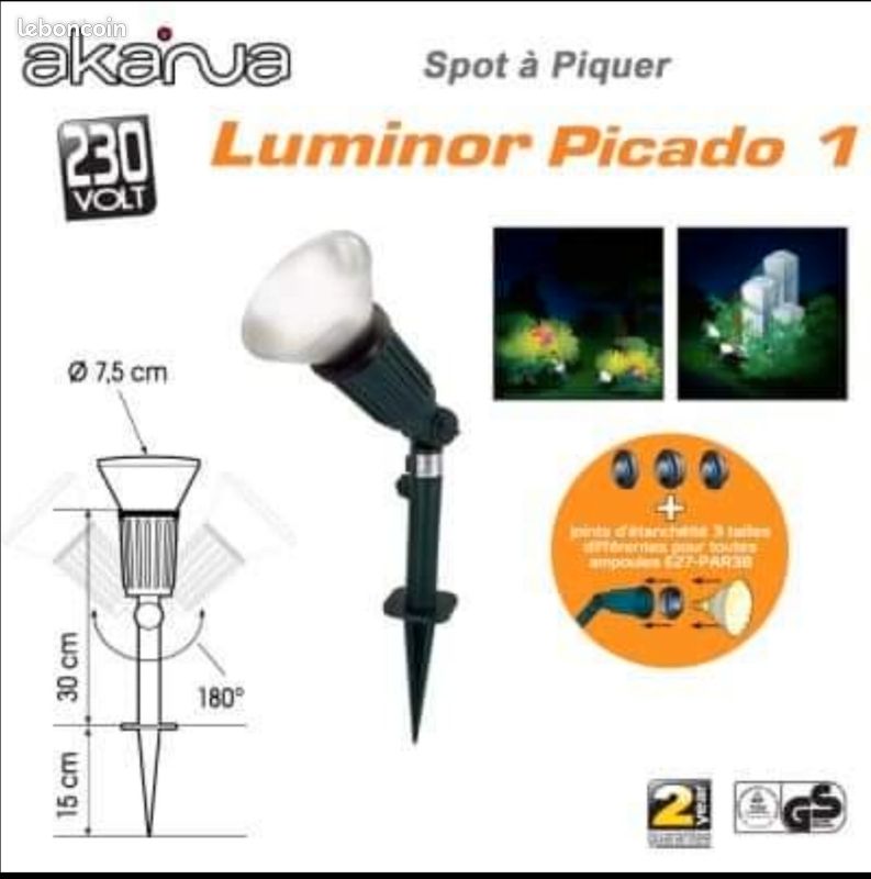 Spot à piquer simple E27 PAR38 max 100 watts avec ampoule philips E27 80 watt (image 1)