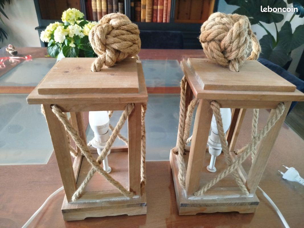 Lot 2 lampes en bois et corde (image 2)