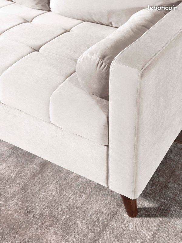 POLAR - Canapé d'angle réversible convertible - en velours au design scandinave - 4 places - Beige (image 5)