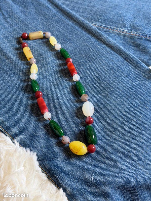 Collier Perles Cornaline Naturelle - 78 Cm - Multicolore - Pierre Naturelle