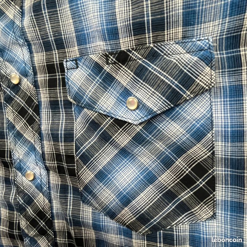 Chemise western Wrangler à carreaux vintage : bouton-pression perlé, bleu ( XL/XXL) - France