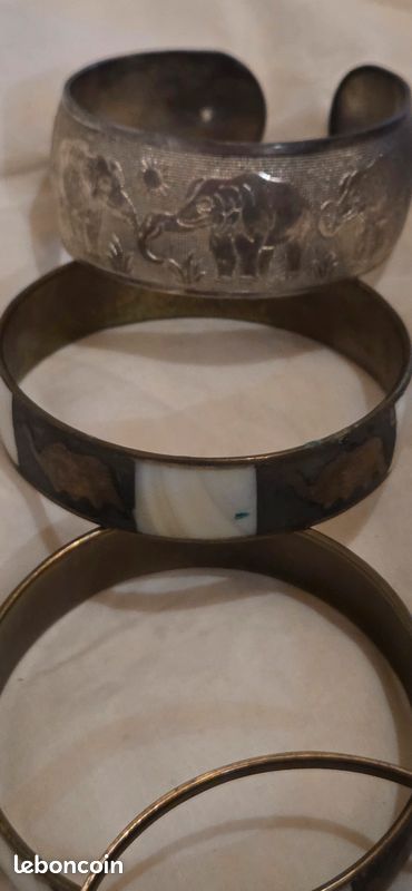 Bracelet Vintage En Laiton Et Nacre – Bijou Ancien – Occasion En Bon État – Style Rétro