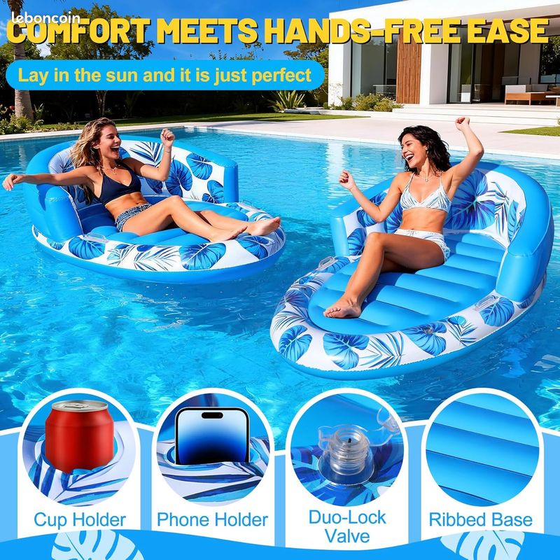Matelas Gonflable Piscine,Matelas Pneumatique Flottant,Transat de Piscine Gonflable, avec Sac imperméable avec téléphone Portable, pour la Piscine, la Plage, Le lac et Les fêtes (150 75cm