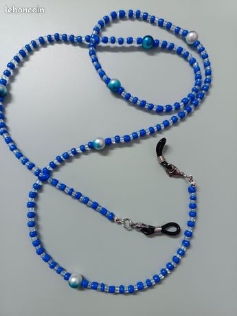 2 Chaînes De Lunettes Perles - Bleu Mer & Ambre - 71 Cm - Antidérapantes