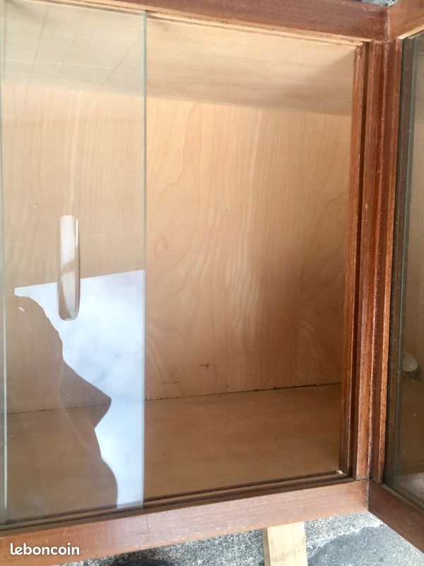 Etagère vitrine murale d'angle vintage, en bois & verre (image 9)