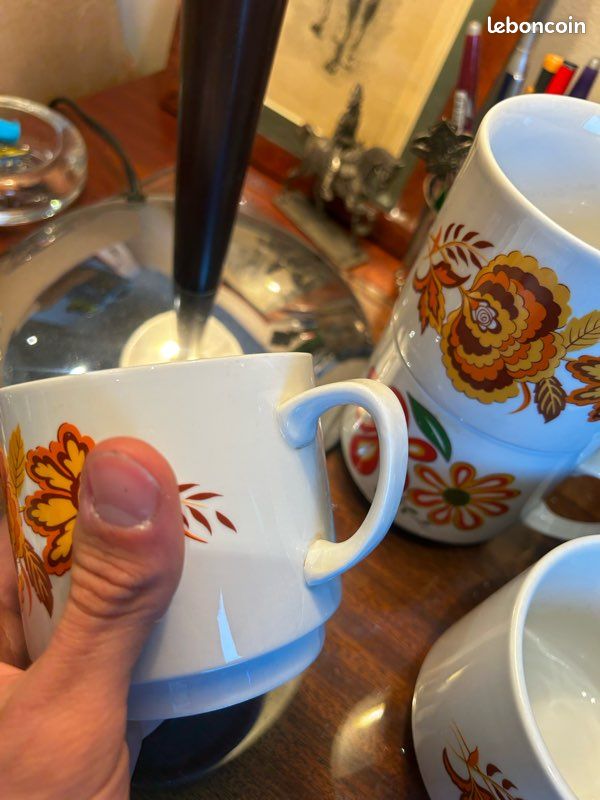 Lot De 2 Grandes Tasses à Thé Vintage 70s Monopoli Italie – Motif Floral – état Parfait