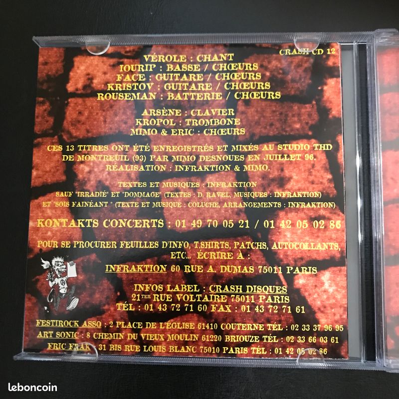Infraktion -Sous Les La Rage CD 1996 Punk CD