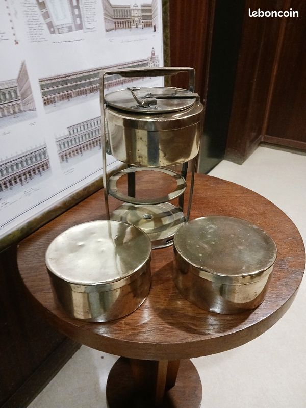 Superbe boîte repas indienne vintage - laiton 3 niveaux - années 50/60 (image 1)