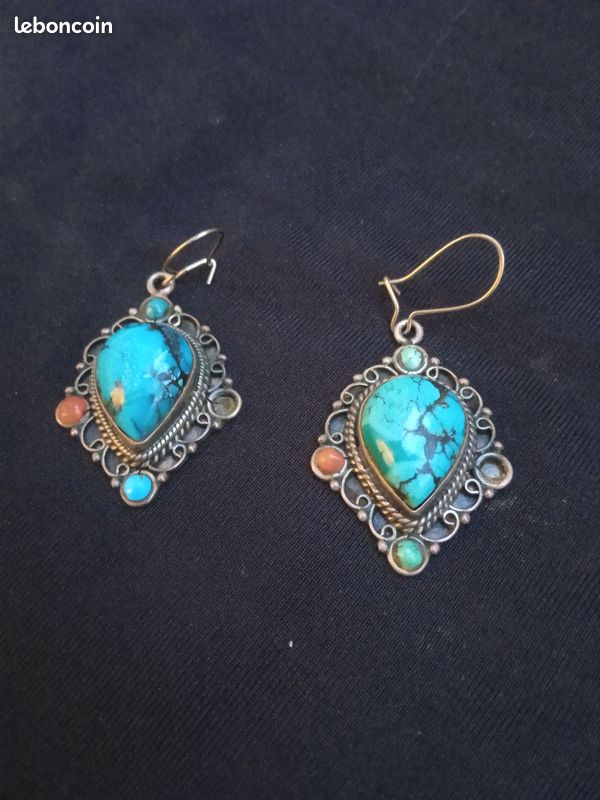 Boucles d'oreille argent&turquoises indiennes (image 3)