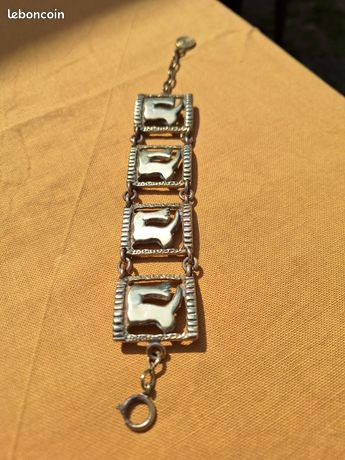 Bracelet Vintage En Bronze M. Buffet Années 70 - Style Aztèque - Fermoir Mousqueton - Parfait état