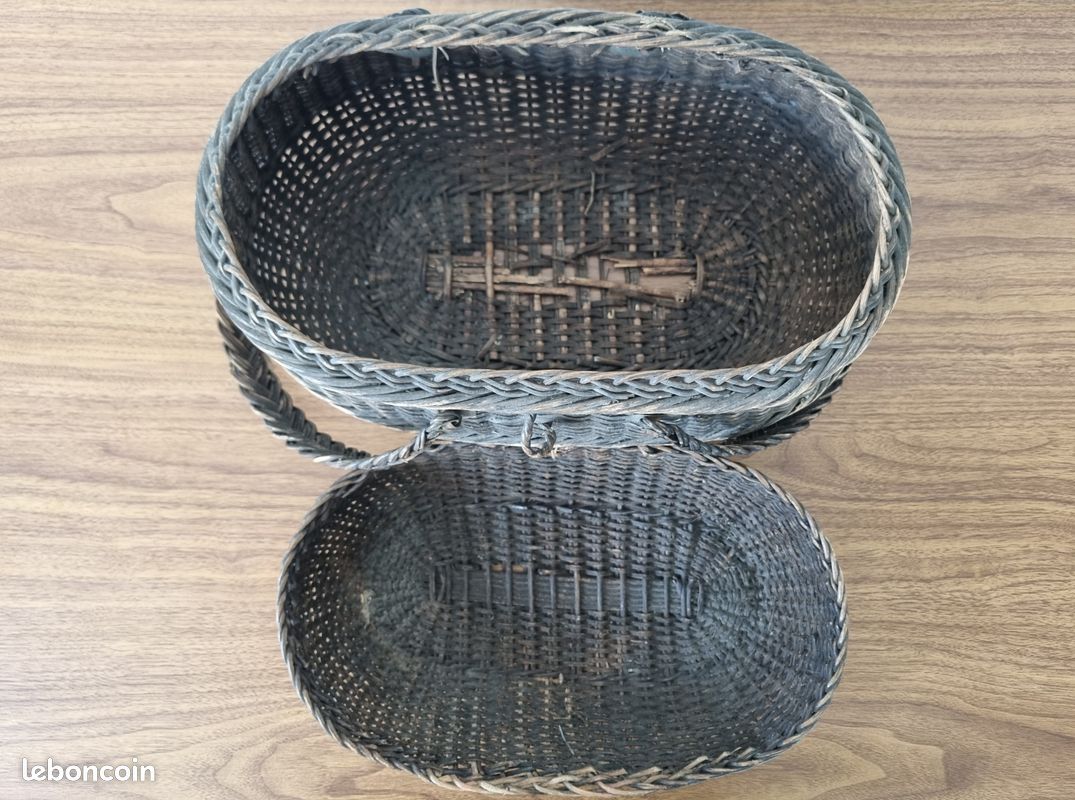 Panier Ancien Poupée Enfant, Osier Tressé Vannerie