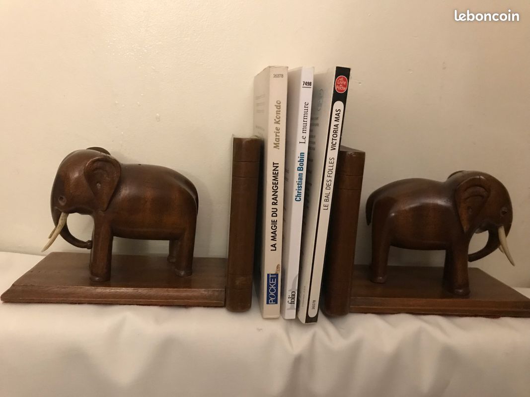 Serre livre éléphant en bois années 1960 (image 1)