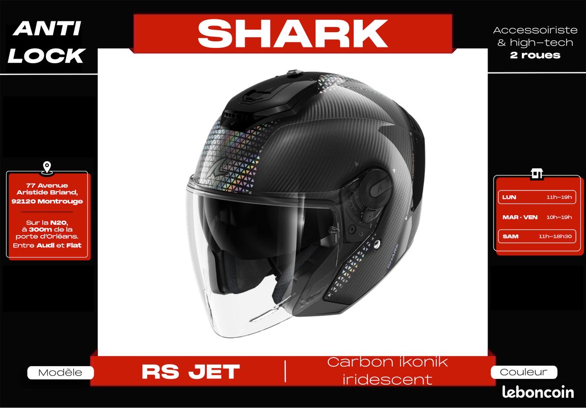 Casque Jet 𝗦𝗵𝗮𝗿𝗸 𝗥𝗦 𝗝𝗘𝗧 𝗖𝗮𝗿𝗯𝗼𝗻 | Visières colorées en option | 𝗡𝗲𝘂𝗳 + 𝗚𝗮𝗿𝗮𝗻𝘁𝗶𝗲 𝟱 𝗮𝗻𝘀 (image 5)
