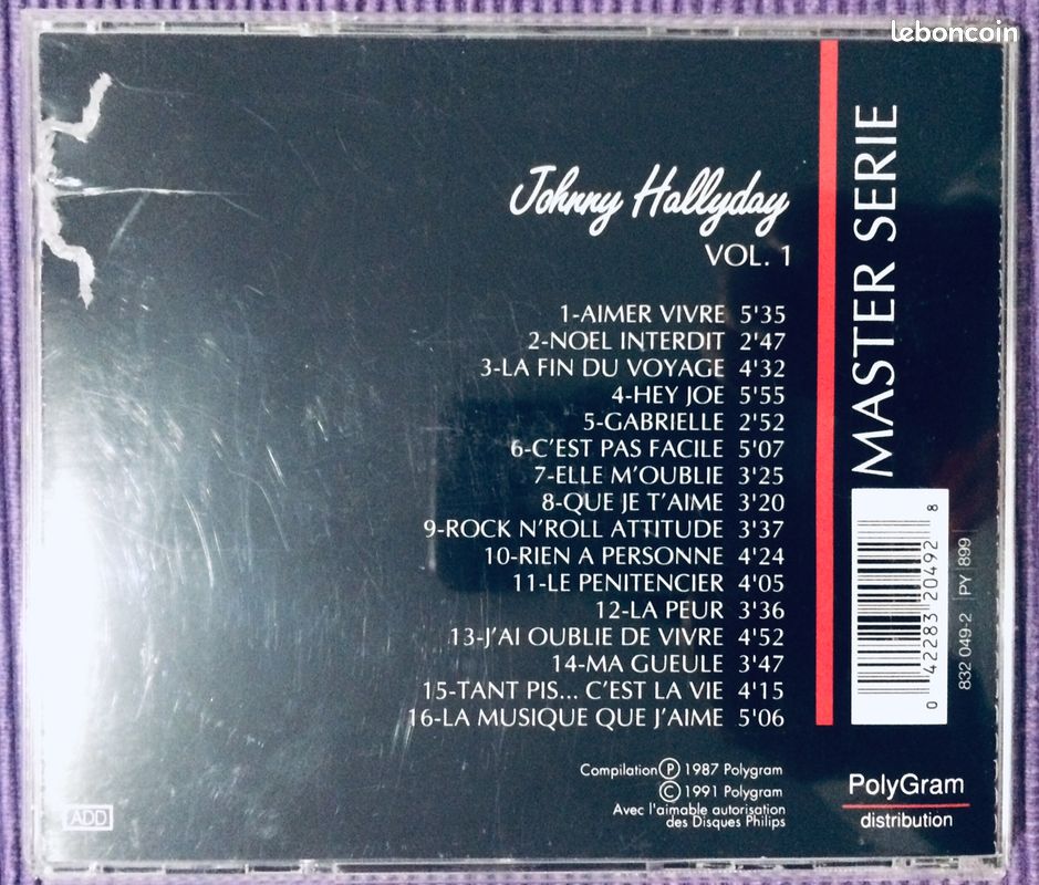 CD Johnny Hollyday "Master Série Volume 1" - éditions PolyGram 1991 (image 3)