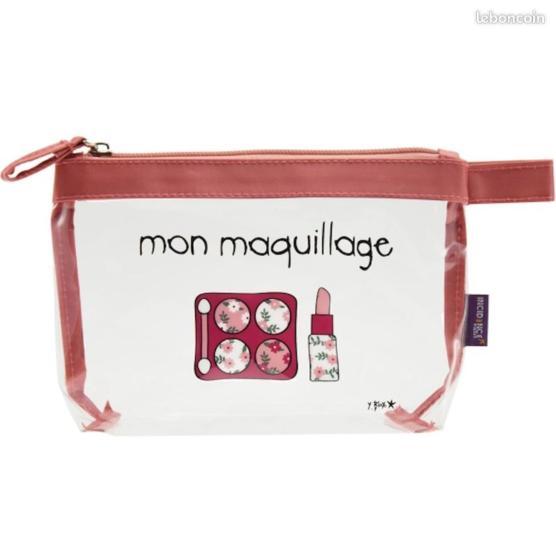 Trousse à maquillage Mon maquillage Transparent et rose Zip 19x6xH13cm Incidence Paris NEUF (image 1)